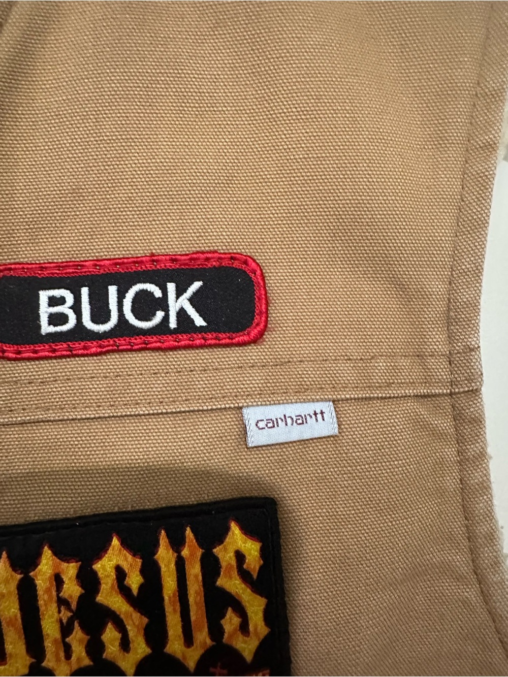 VTG Carhartt Union Made USA Duck Vest Large Sherpa Lined Biker Jesus Army - Picture 5 of 15